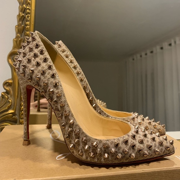 Christian Louboutin Shoes - Christian Louboutin Follies Spikes Nude/Bronze Rose Size 37.5